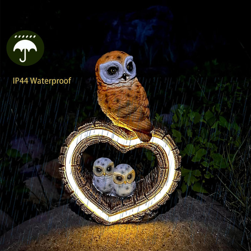 Solar Powered Resin Owl Garden Sculpture with LED Lights