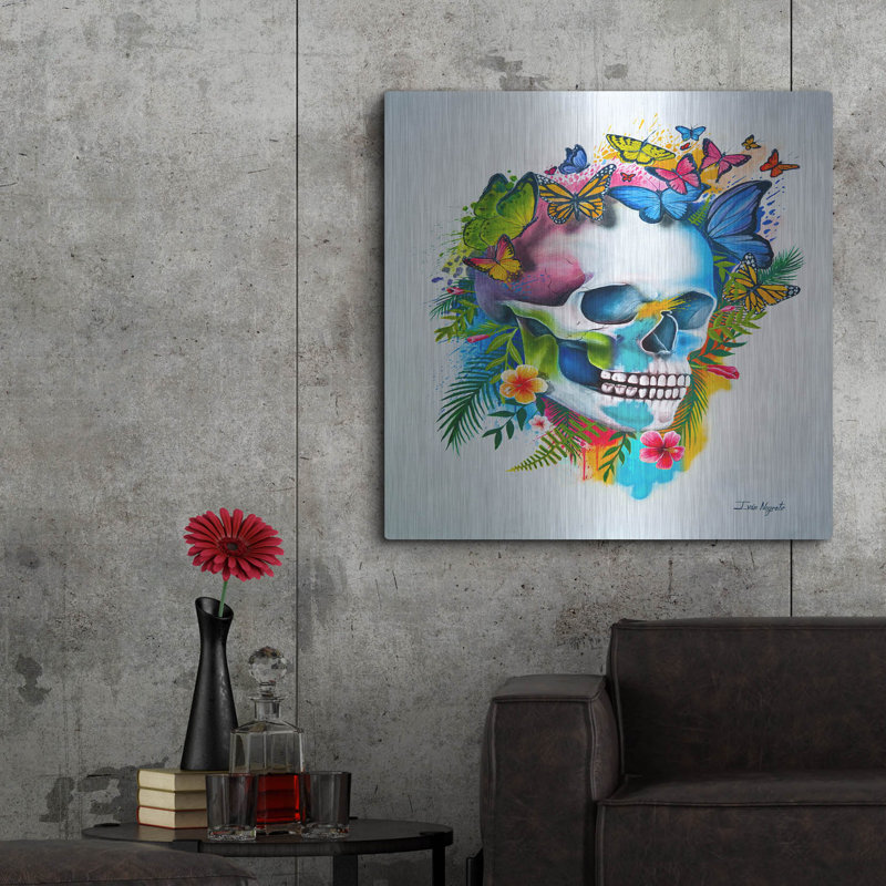 Trinx 'Tropical Skull Splash' by Ivan Negrete, Metal Wall Art, 36"x36"