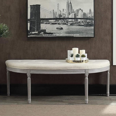 Banc rembourré capitonné beige clair Coastal