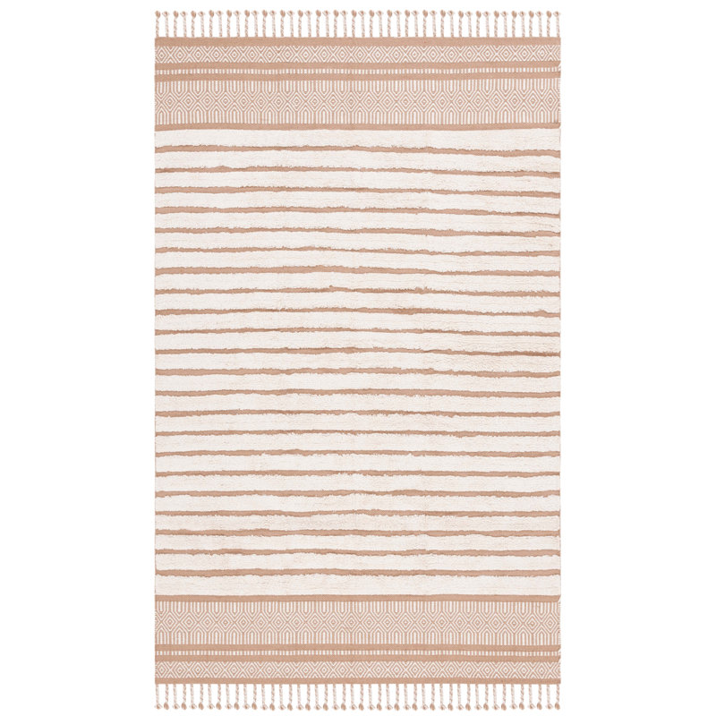 Lamaiya Hand Woven Cotton Pile Striped Rug, Rectangle 8' x 10'