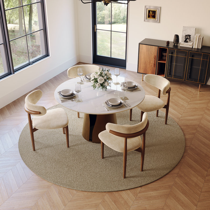 Ensemble de salle à manger moderne 5/7 pièces, ensemble de table de salle à manger rectangulaire pré-assemblé, ensemble de table de salle à manger en pierre frittée avec chaises rembourrées