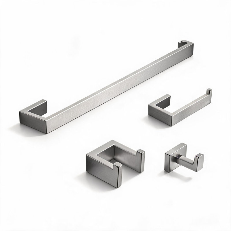 4 Piece Wall Mounted Bathroom Hardware Set in Brushed Nickel Stainless Steel with Towel Bar, Paper Holder and Robe Hook
