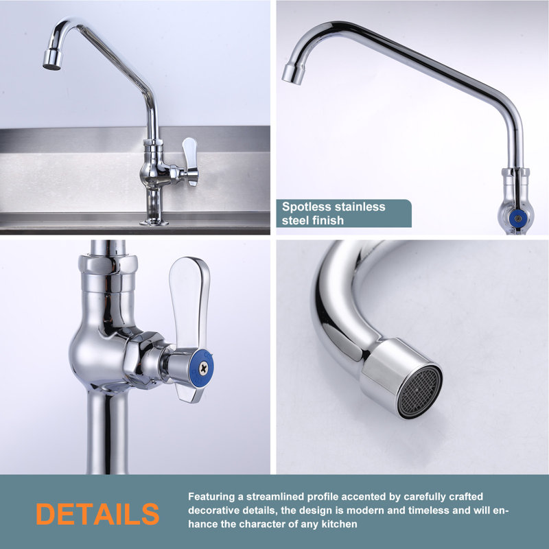 Single Handle Cold Water Kitchen Faucet 10 Inch Swivel Spout Deck Mount In Polished Chrome