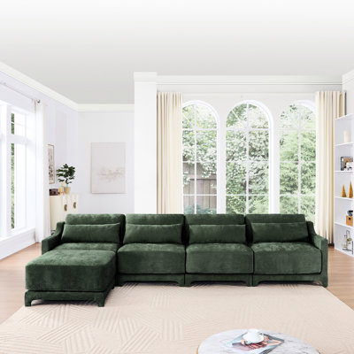 Four - Seater Chenille In , Comfortable Lumbar Support, Simple Design, And Matching Movable With Exquisite Tufting Material, For Contemporary Interiors