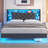 Upholstered Bookcase Floating Storage Bed with Charging Station and RGB LED Lights-632213490