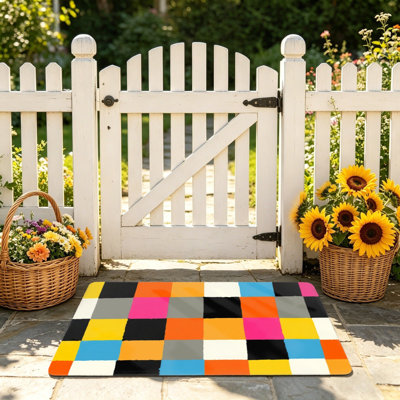 Multicolor Checkered Art Floor Mat 24"x 36" for Outdoor and Indoor