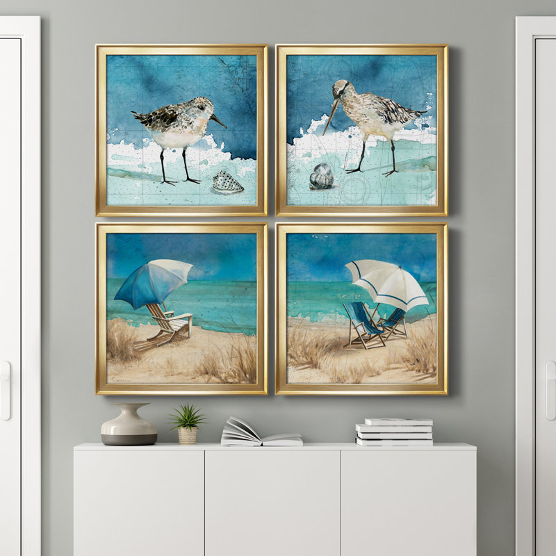 Bay Shore Sandpiper I - Ensemble de 4 peintures sur toile encadrées, H 30,5 po x l 122 po x P 1,5 po, Or
