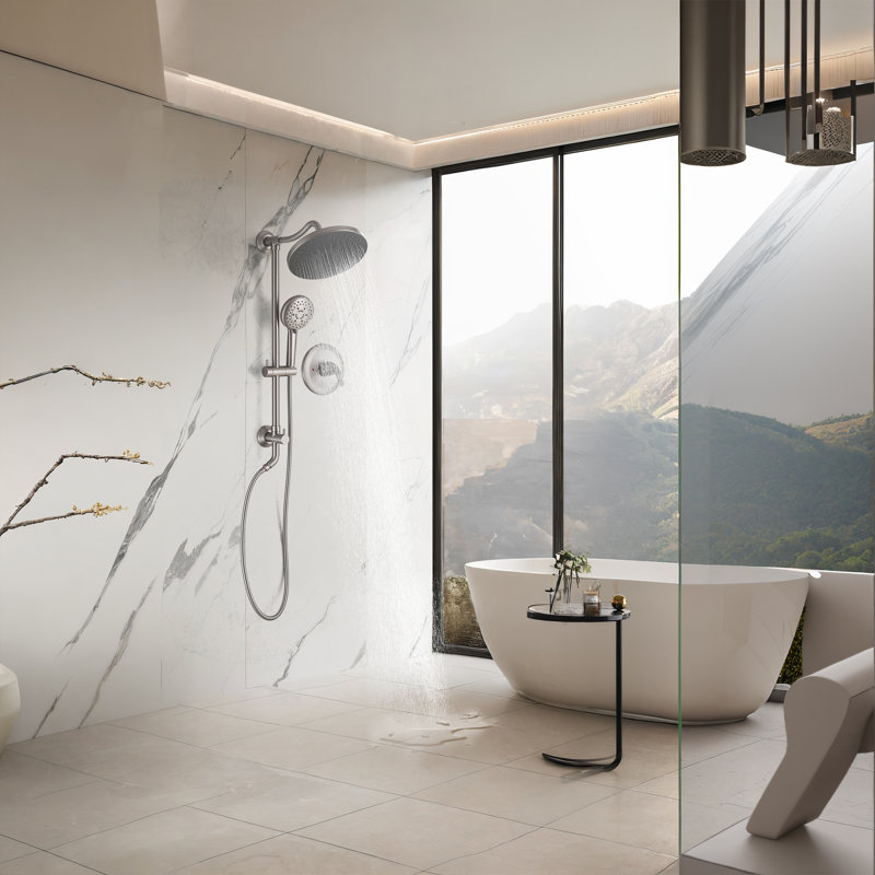 Wall Mounted Exposed Shower Faucet with Anti-Scald Pressure Balance Valve, Brushed Nickel