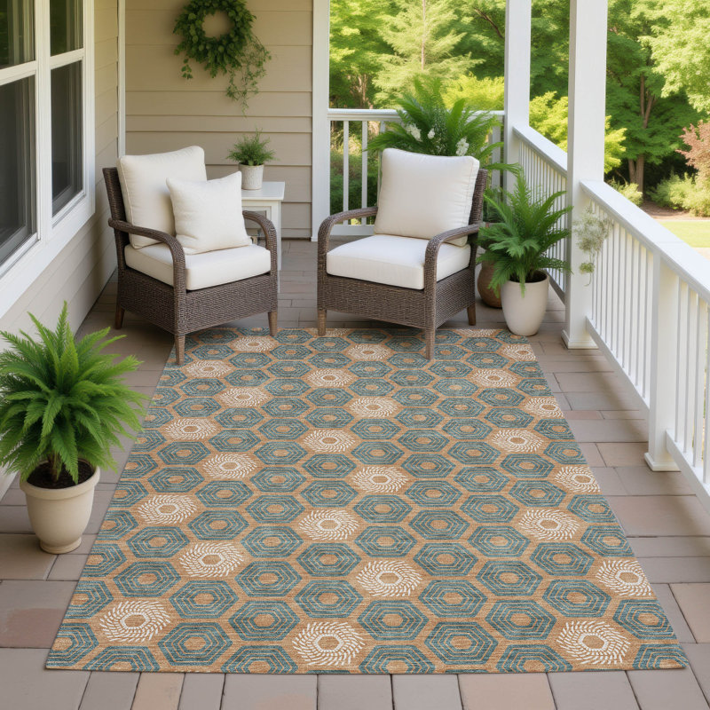 Machine Washable Indoor/Outdoor Chantille ACN2559 Geometric Rug, 10' x 14', Copper