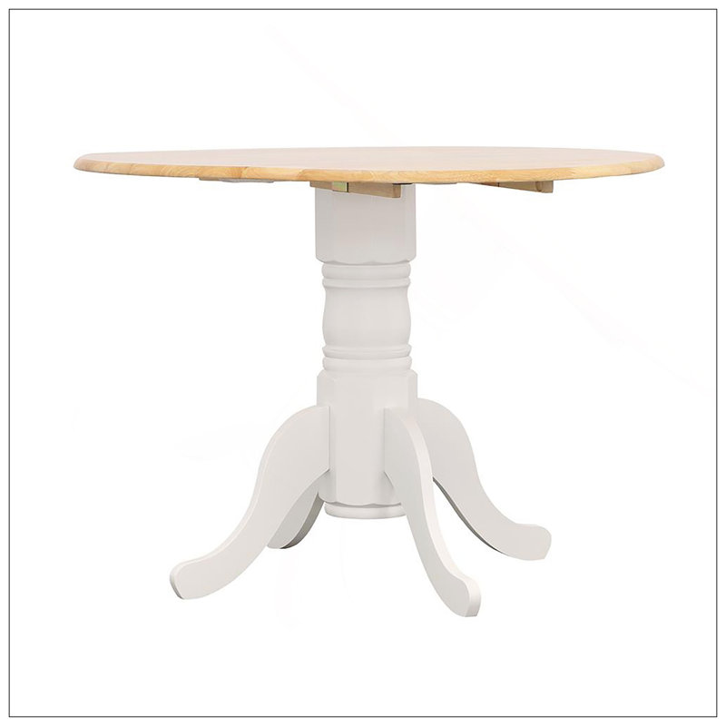 Table de salle à manger ronde naturelle brun et blanc avec abattant