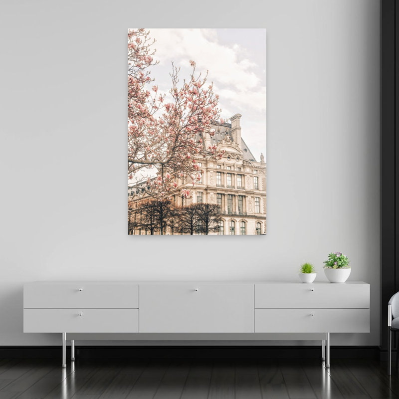 Paris Spring Magnolia Elegant Romantic Abstract Magnolia Architecture City Wall Art Print 1 Piece Wrapped Canvas Wall Art