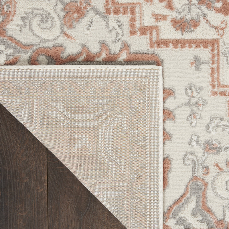Bertel Oriental Ivory/Brick Red/Gray Area Rug, Rectangle 5'3" x 7'3"