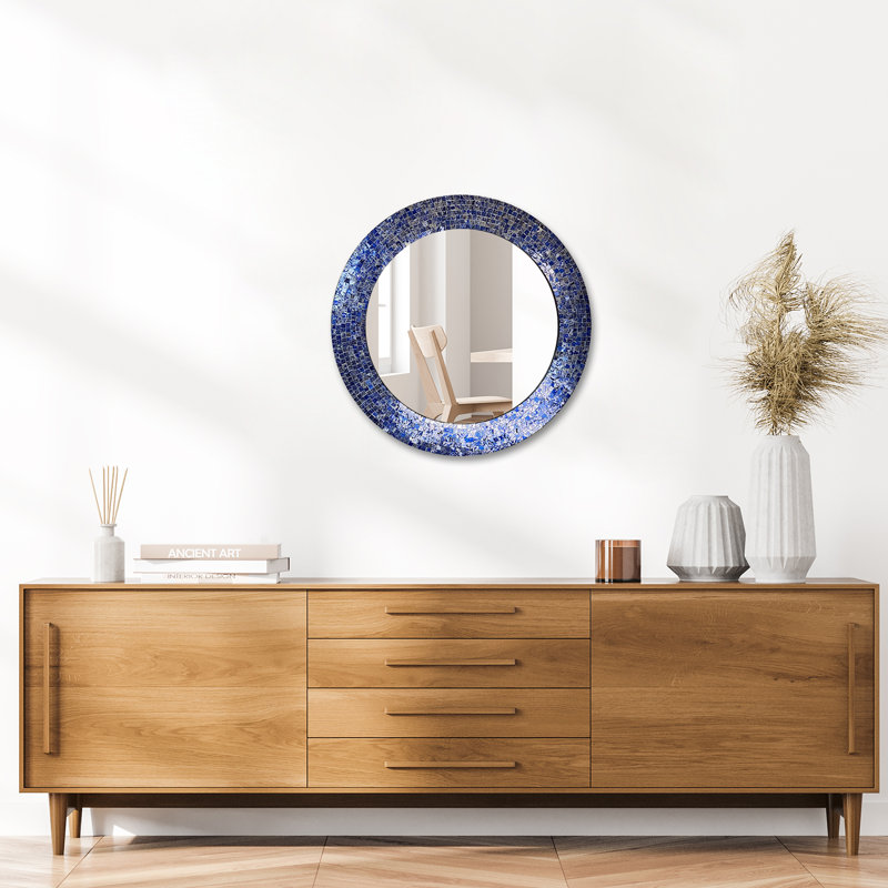 24" Sapphire and Silver Round Mosaic Wall Mirror