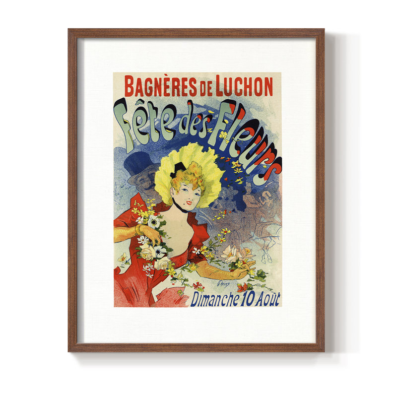 Fête des fleurs, reproduction encadrée - bois massif, H 11 po x l 9 po, Noyer