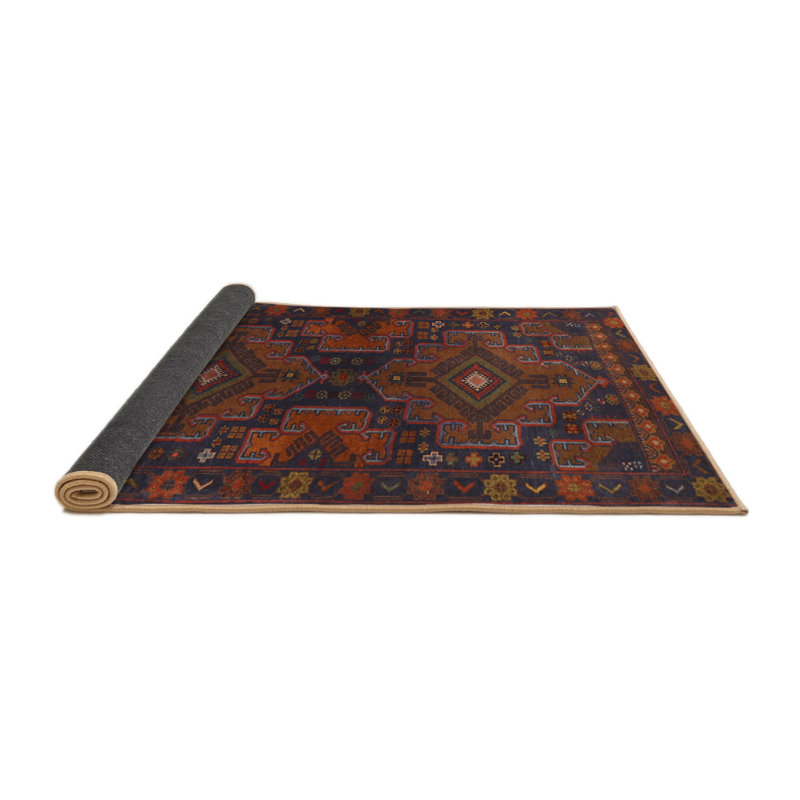 Tapis contemporain brun / violet / gris, Rond 3 pi