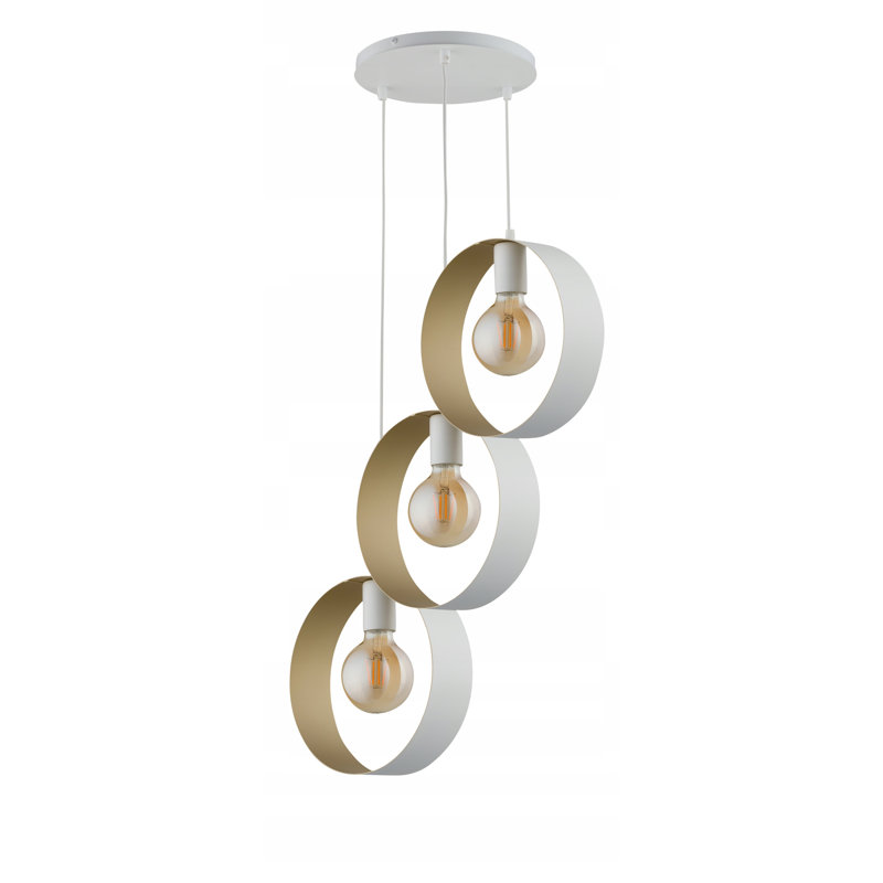 3 - Light Painted Steel Pendant, White/Gold