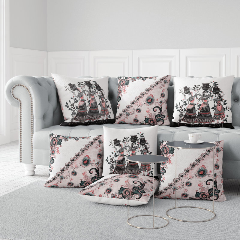 Coussin Water Bearers, Gris / Rose, H 26 po x l 26 po