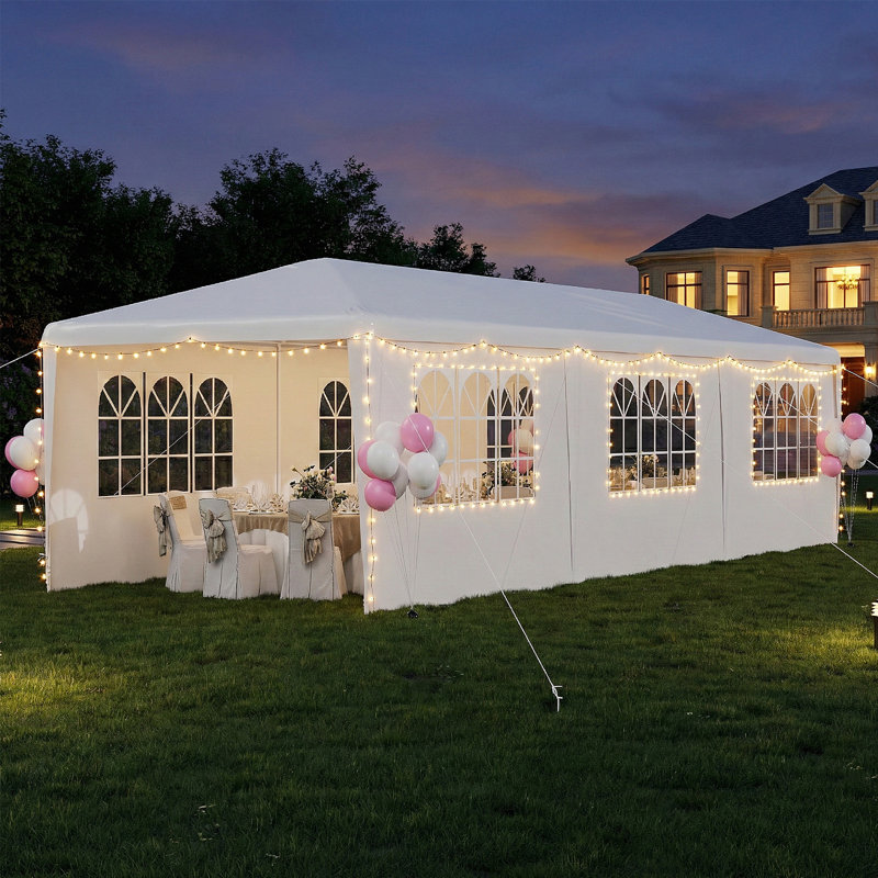 10 X 30ft Party Tent With Sidewalls, Outdoor Event Canopy With Removable Panels & Zipper Doors, Backyard Gazebo Tent, White