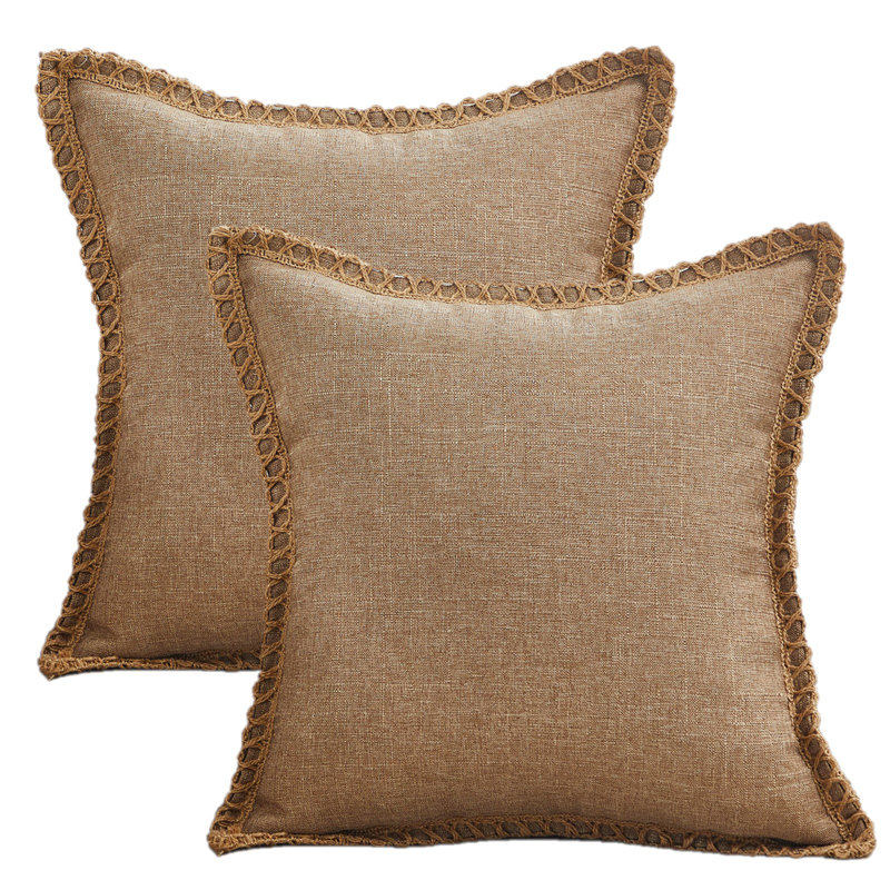 Cotton Linen Fringed Cotton Reversible Pillow Cover, Beige