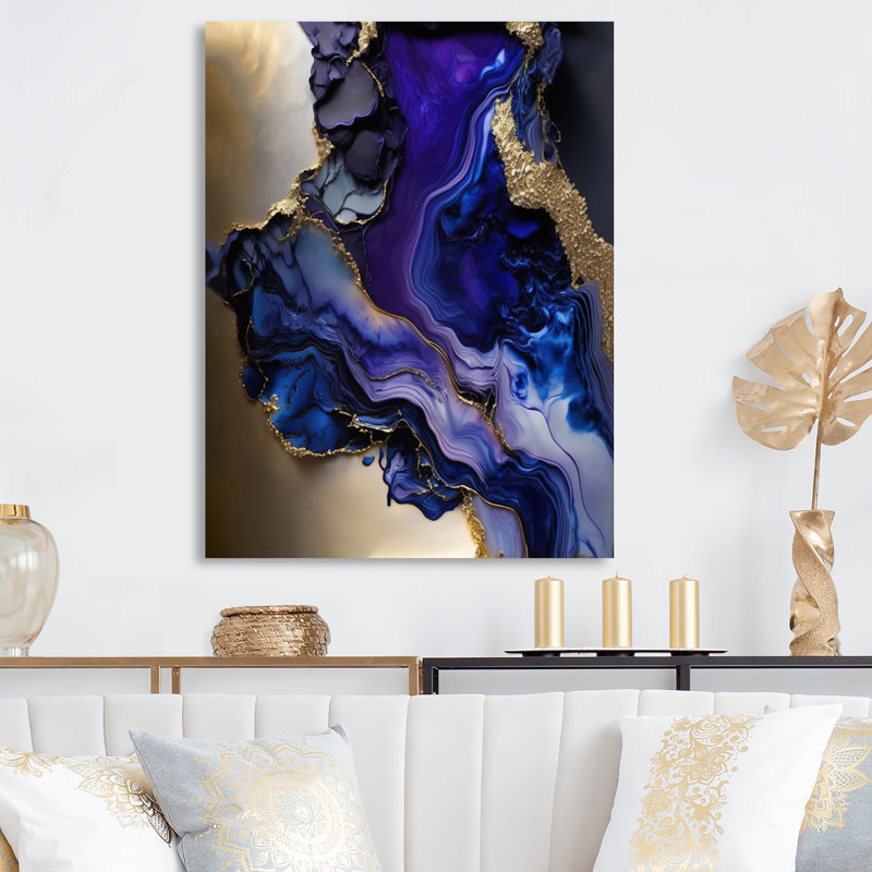 Géode abstraite, or et marbre mauve, reproduction sur toile, L 12 po x H 20 po, Toile tendue