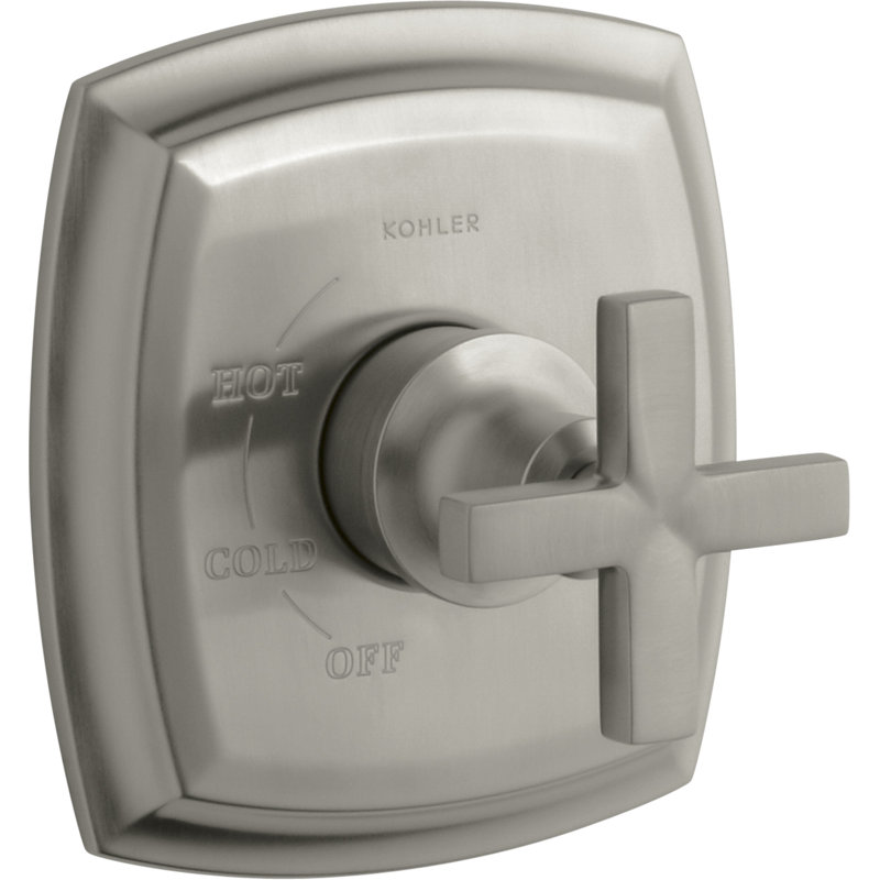 Garniture de valve Kohaux Margaux® Rite-Temp® avec poignée en croix, Nickel brossé éclatant