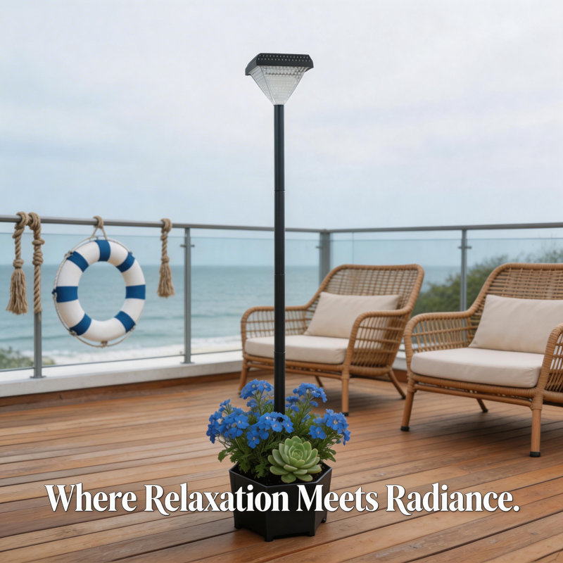 Lampadaire solaire 54 po avec pot de fleurs, 27 perles de lumière DEL, luminosité de 100 lumens