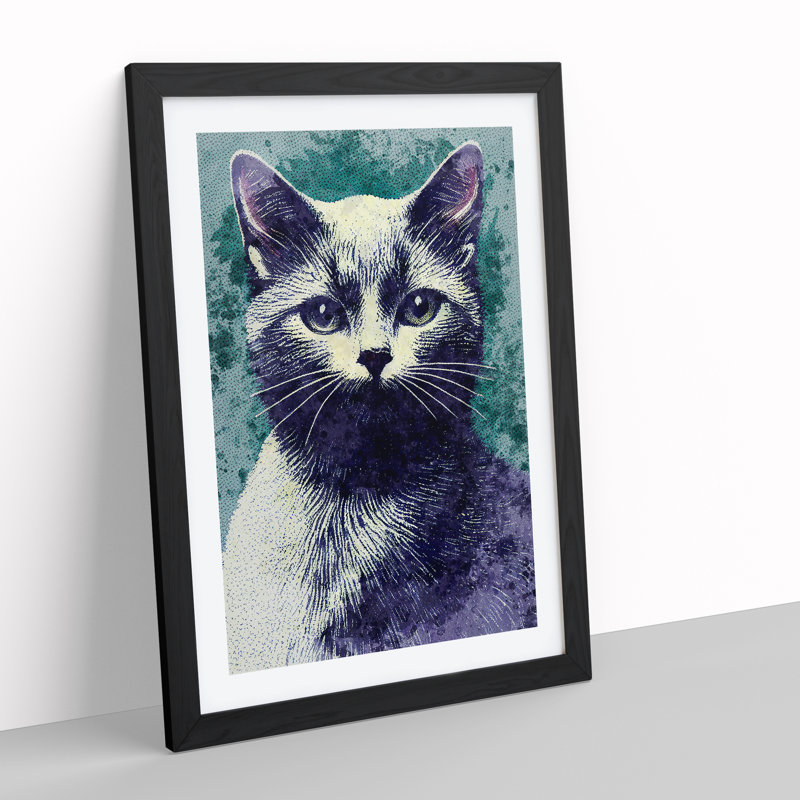 Pretty Cat - Single Picture Frame Painting, Black Framed, 64cm H x 46cm W x 2cm D