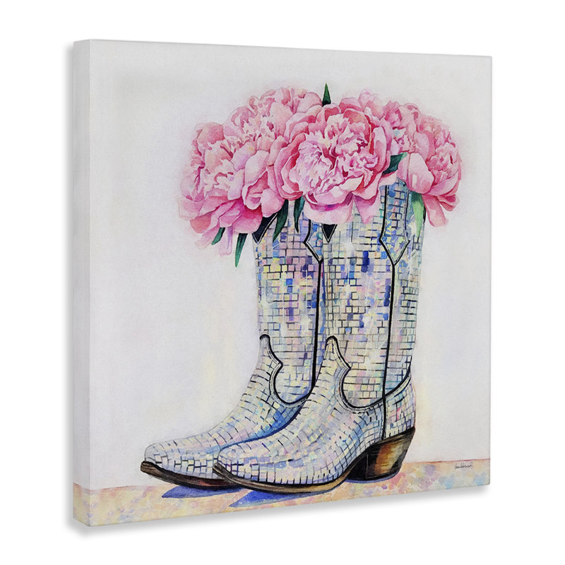 Toile à motif floral de cow-boy, design par Amanda Greenwood, H 24 po x l 24 po