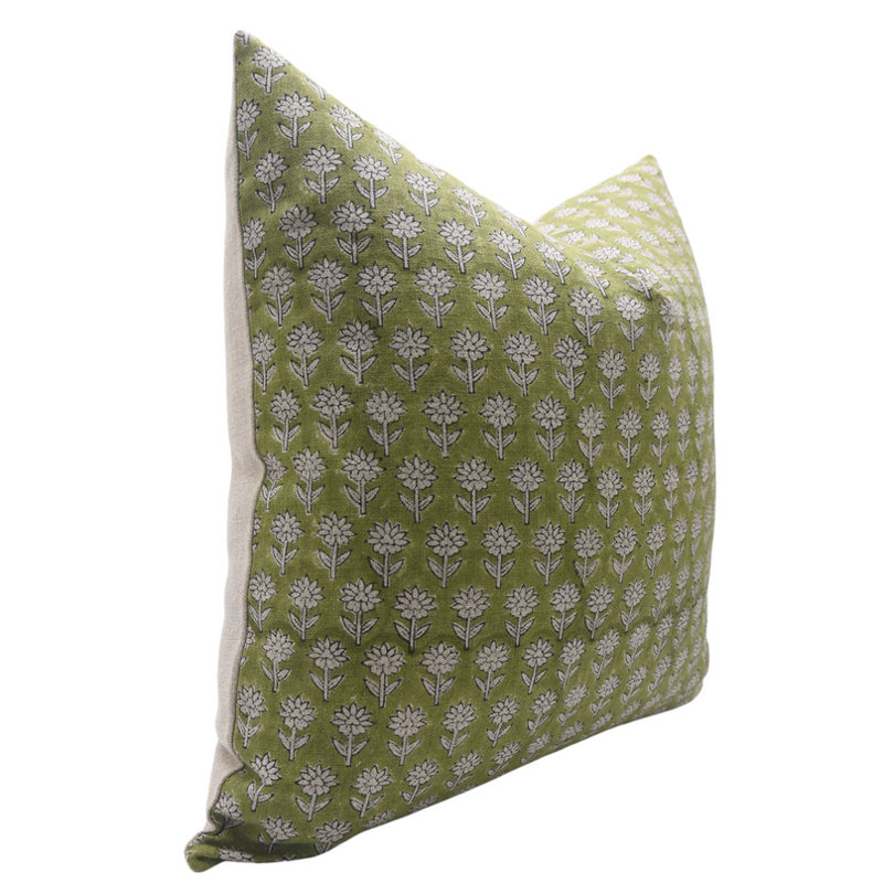 Linen Pillow Cover, Rectangular, 14"H x 20"W, Green/White