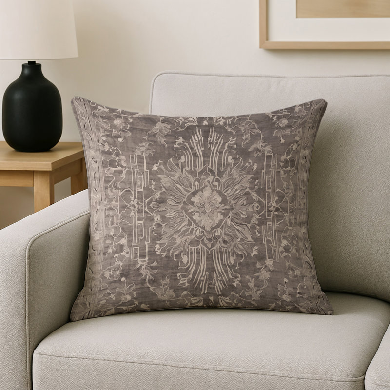 Coussin décoratif intérieur / extérieur gris Modern Modern, Carré 16 po, Gris / brun clair / brun clair oriental