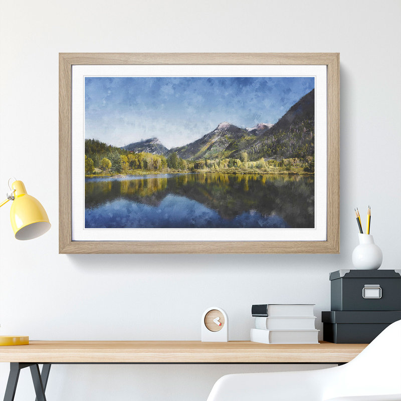 Alpine Lake In Colorado - Picture Frame Painting Print, Oak, 45cm H x 63cm W x 2cm D