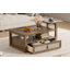 Table basse moderne, table basse avec 1 tablette de rangement, 2 plateaux de table et 1 tiroir en rotin pour le salon-18631971