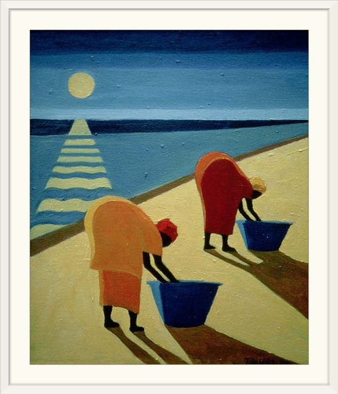 Reproduction d'art "Driston Beach Bums" par Tilly Willis, H 32 po x l 27 po x P 1 po, Cadre blanc