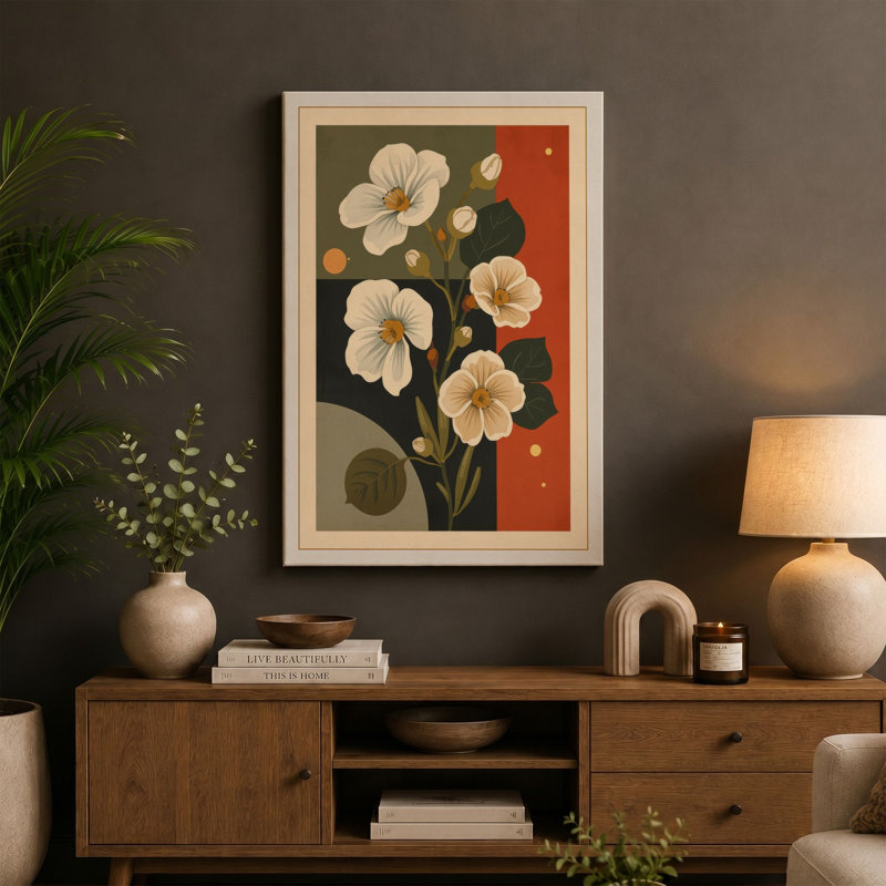 Study in Terracotta Botanical 1 Piece Wrapped Canvas Wall Art, 30x20 - 76.2 x 50.8 cm, Teal Border