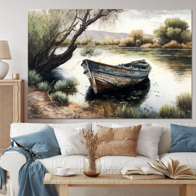 Fishing Boat In The River - Landscape Canvas Wall Art