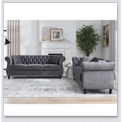 3-seater + 3-seater Combination sofa.Grey Velvet