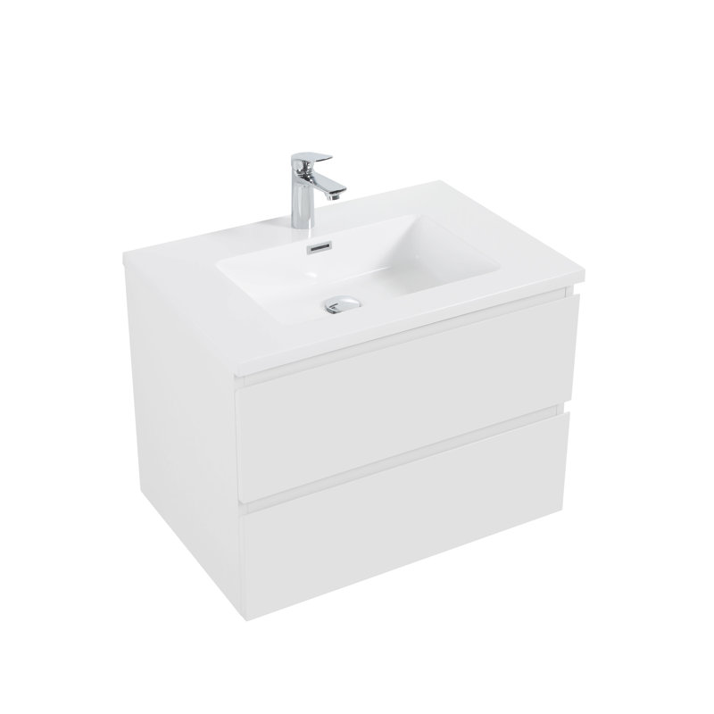 Claren 28 po L x 19 po P 2 tiroirs Meuble-lavabo mural avec évier simple et Comptoir en Polymarbre blanc