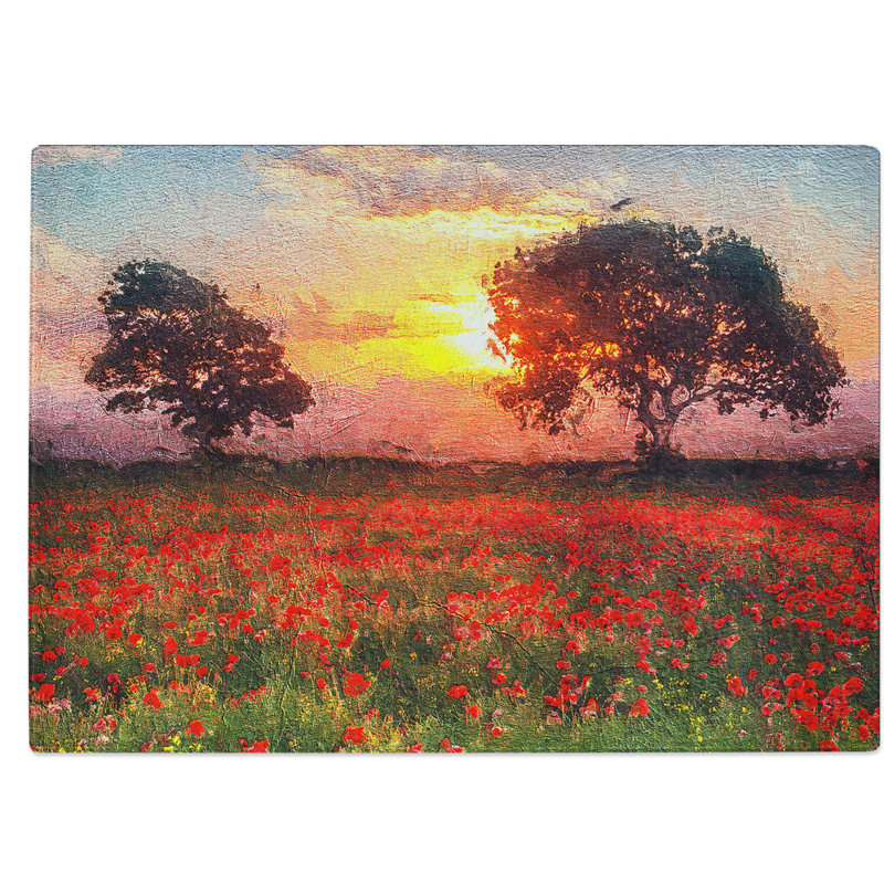 Tempered Glass Poppy Meadow Chopping Board, 39 cm W x 28.5 cm L