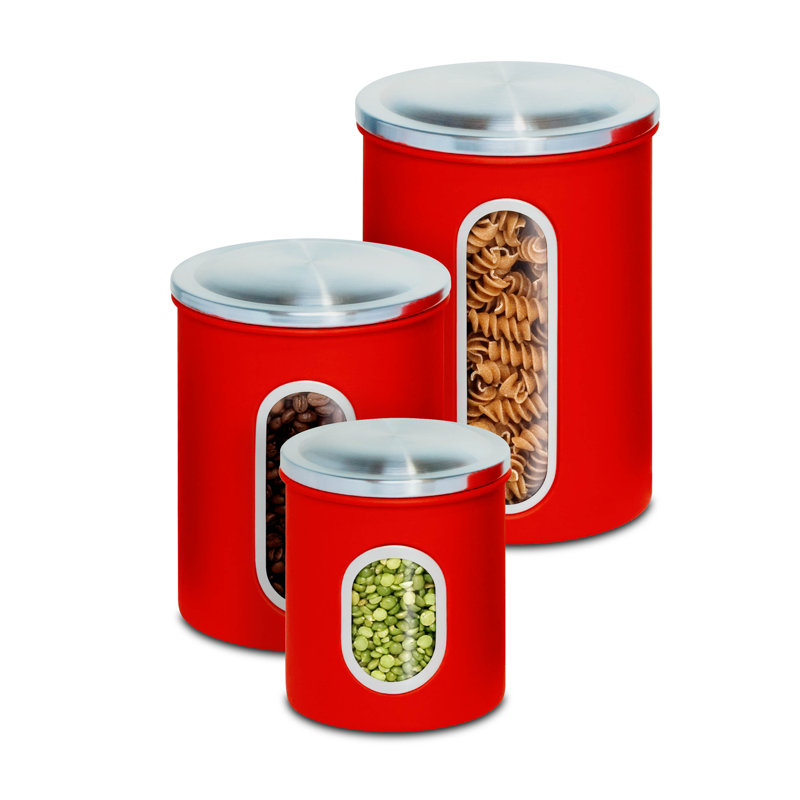 Retro Red Stainless Steel 3-Piece Kitchen Canister Set