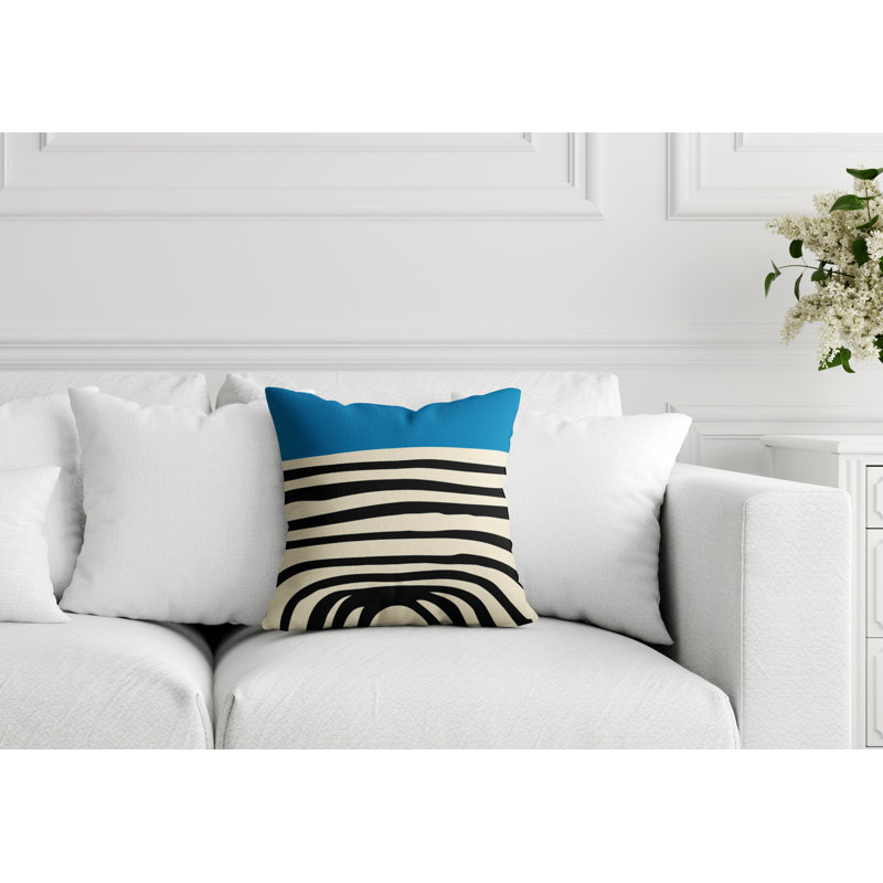 Coussin décoratif intérieur / extérieur en polyester filé Izzy, 17 po x 17 po, Turquoise / blanc cassé / noir