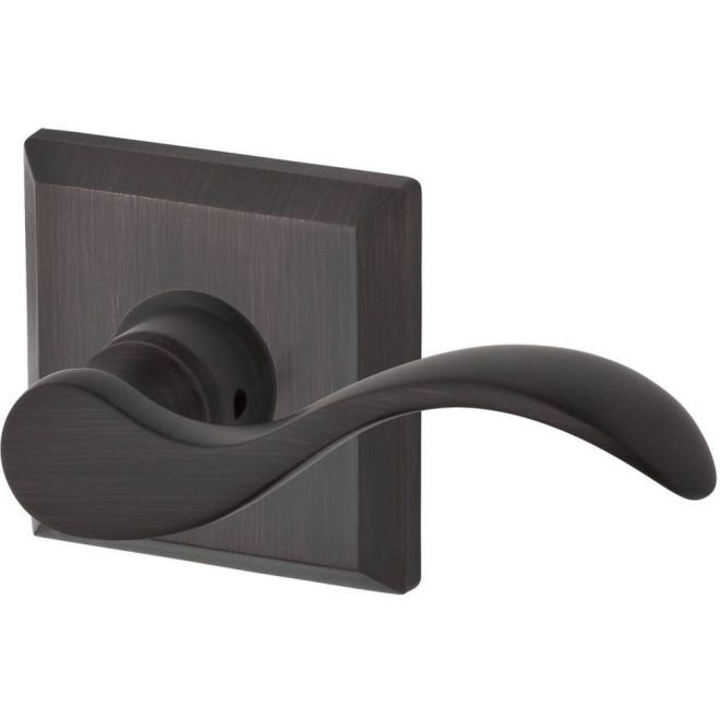 Curve Passage Door Lever with Traditional Square Rose, Venetian Bronze