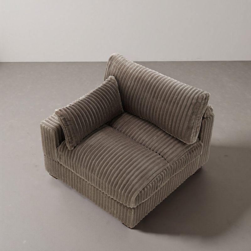 Upholstered Faux Rabbit Fur Flannel Armchair with Pillow Back, One Arm Single Chair Module Part For Sectional Sofa