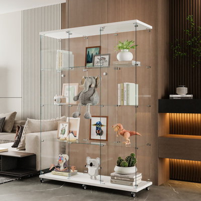 Très grande vitrine 4 tablettes, pour différentes pièces - noir / blanc, grande capacité de rangement, verre trempé robuste, bois massif, support à 4 tablettes facile à assembler, noir salon