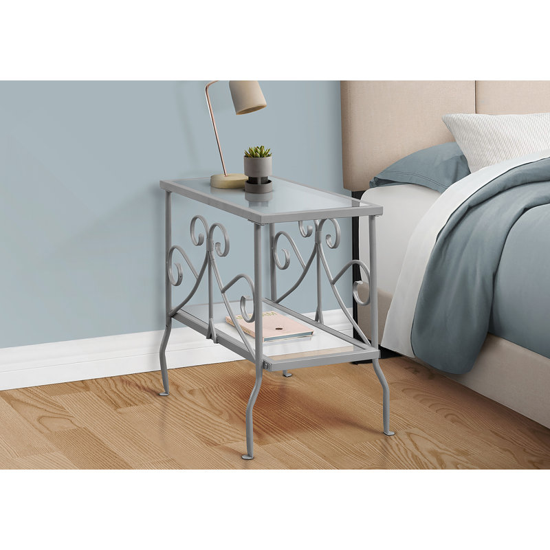 Table d'appoint, table d'appoint, table de bout, table de chevet, lampe, verre trempé transparent, métal gris, traditionnel