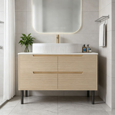 Meuble-lavabo de 36 pouces, autoportant ou mural avec lavabo intégré en céramique et tiroirs à fermeture en douceur