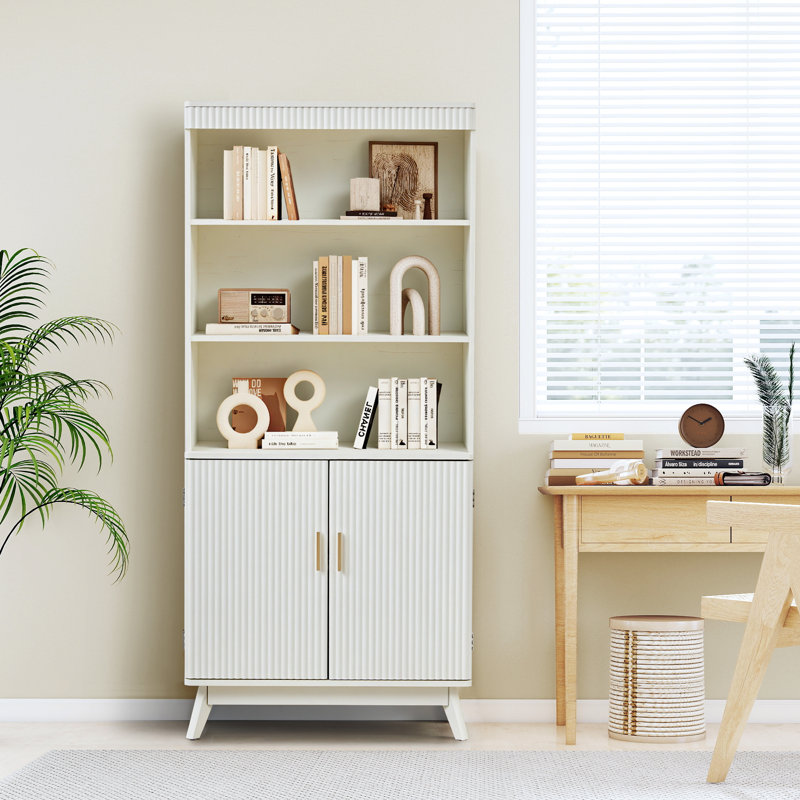 68'' Tall Storage Bookcase With Cabinet, White