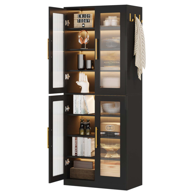 Bibliothèque de 67 pouces de hauteur avec éclairage DEL et 8 tablettes réglables, idéale pour le rangement moderne et la présentation dans n'importe quelle pièce