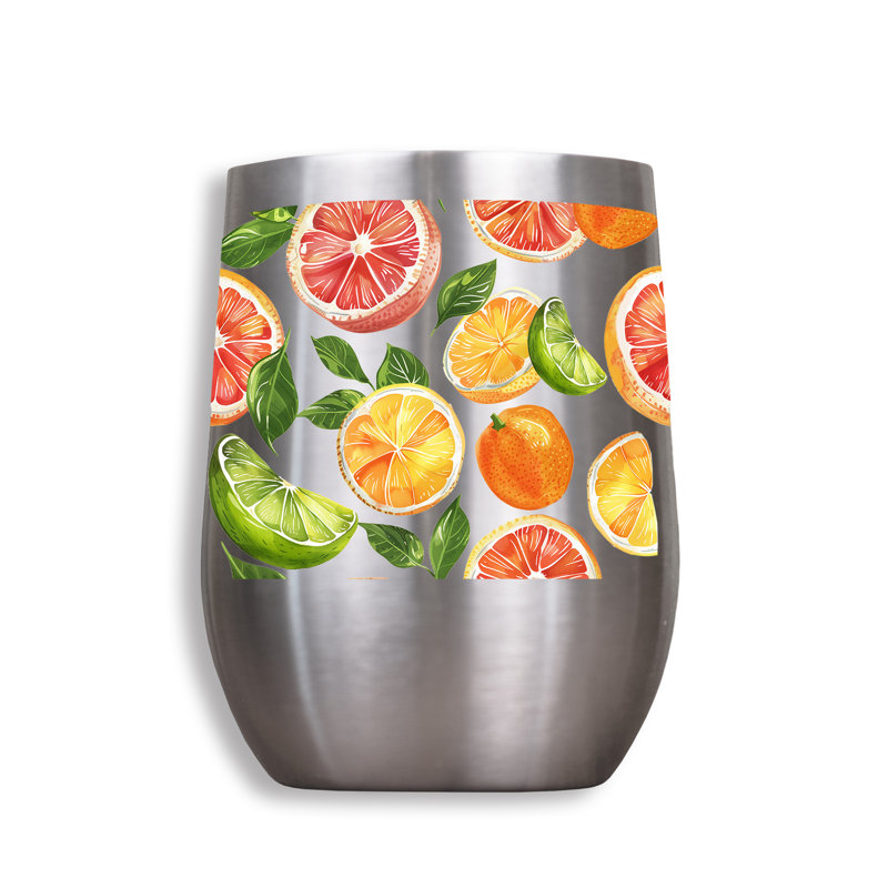 Citrus Pattern 11 oz. Wine Tumbler, Orange/Silver
