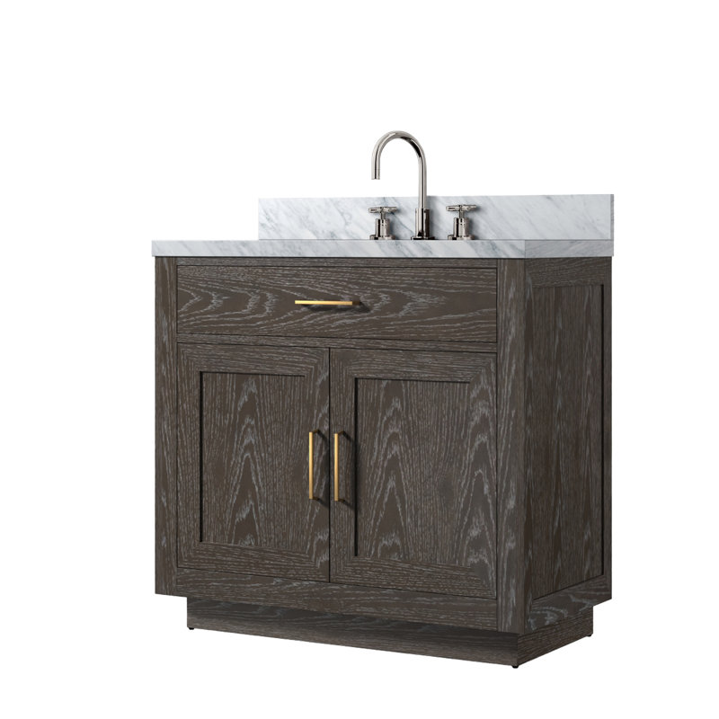 Meuble-lavabo simple avec plateau en marbre de culture, Chêne brun