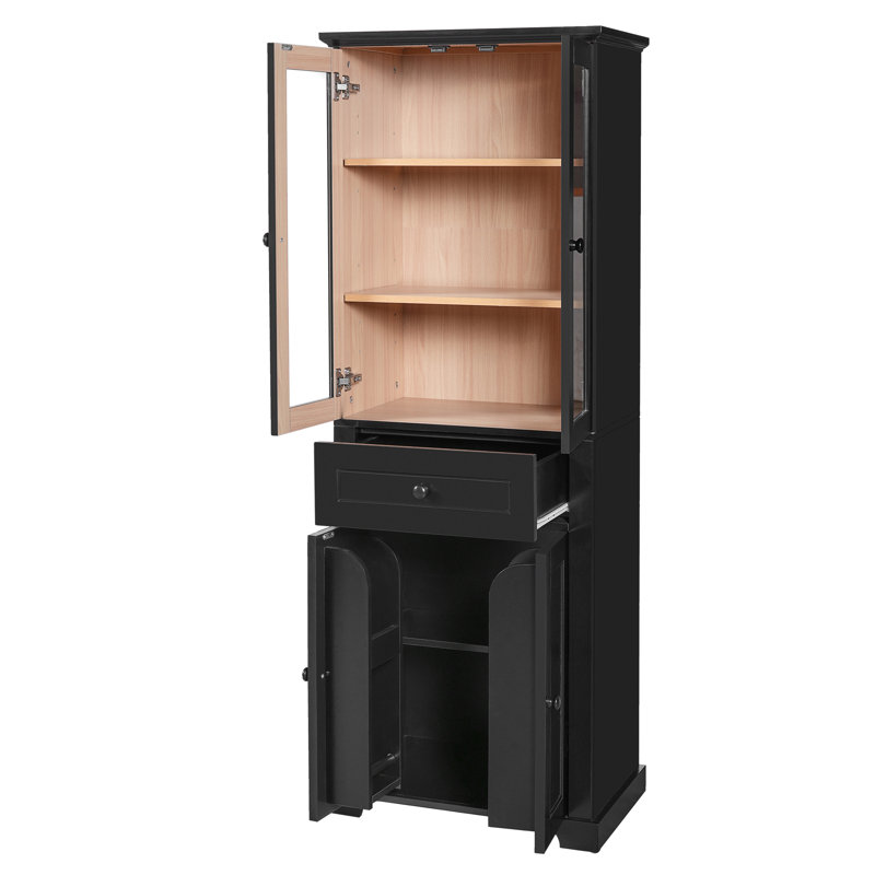 Armoire de rangement de 67,2 po de hauteur avec portes en verre trempé, Noir